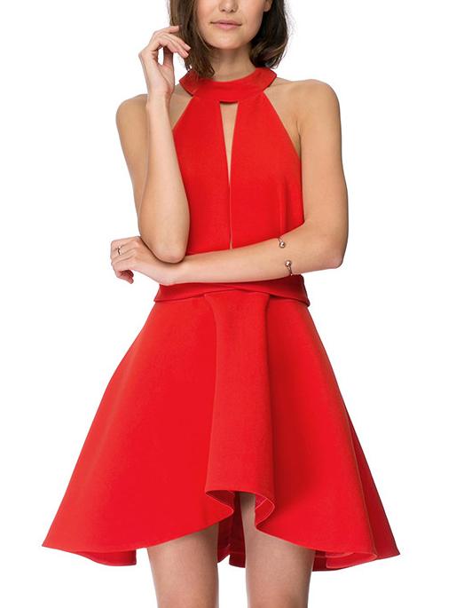 Shein Red Halter Backless Flare Dress