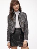 Shein Multicolor Lace Trim Open Front Tweed Blazer