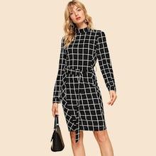 Shein 70s Mock-neck Grid Print Dress