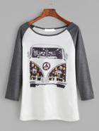 Shein Contrast Raglan Sleeve Cartoon Print T-shirt