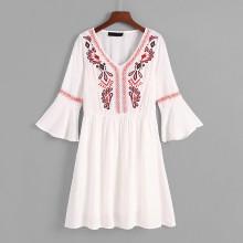 Shein Flounce Sleeve Embroidered Dress