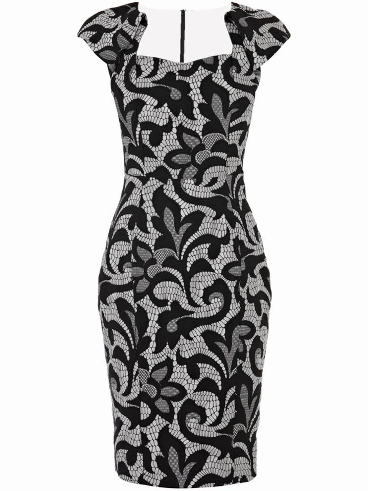 Shein Black Round Neck Cap Sleeve Lace Dress