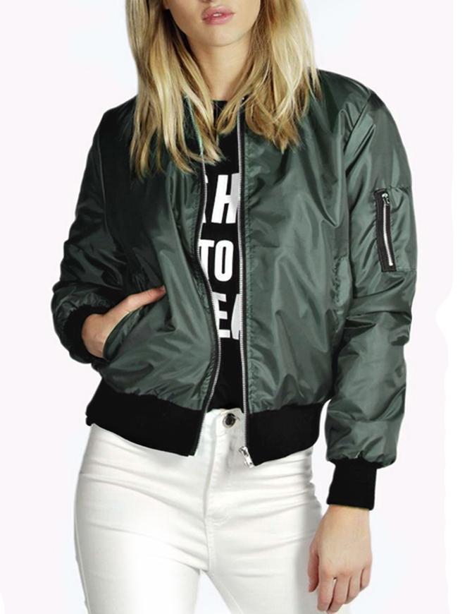 Shein Green Stand Collar Zipper Crop Jacket