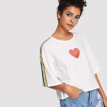 Shein Drop Shoulder Heart Print Tee