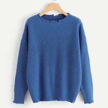 Shein Plus Raw Cut Trim Solid Jumper