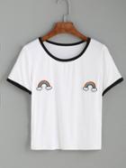 Shein White Contrast Trim Rainbow Patch T-shirt
