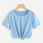 Shein Cut Out Neck Knot Crop Tee