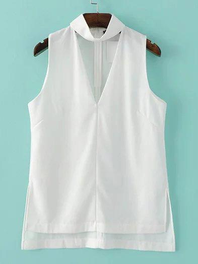 Shein White V Neck High Low Split Side Blouse