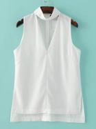 Shein White V Neck High Low Split Side Blouse