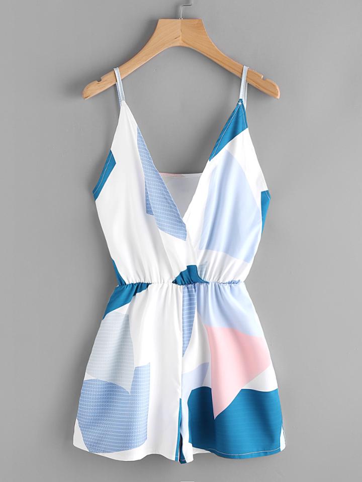 Shein Random Print Surplice Cami Romper