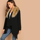 Shein Contrast Faux Fur Hooded Coat