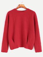 Shein Red Dropped Shoulder Seam Textured T-shirt