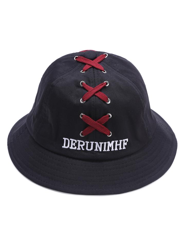 Shein Black Lace Up Design Wide Brim Hat