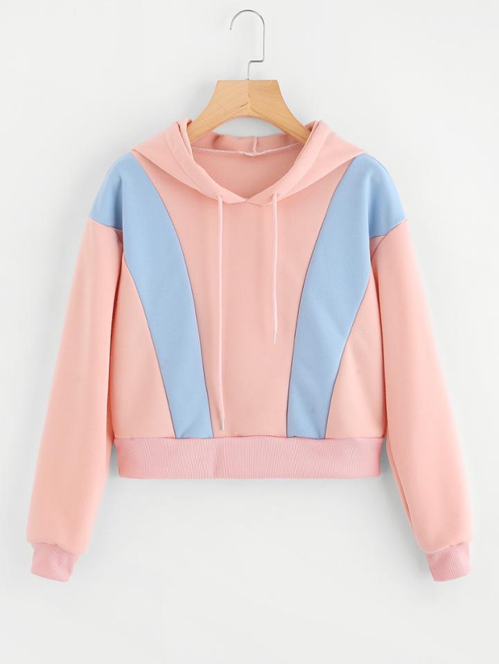 Shein Color Block Drawstring Hoodie