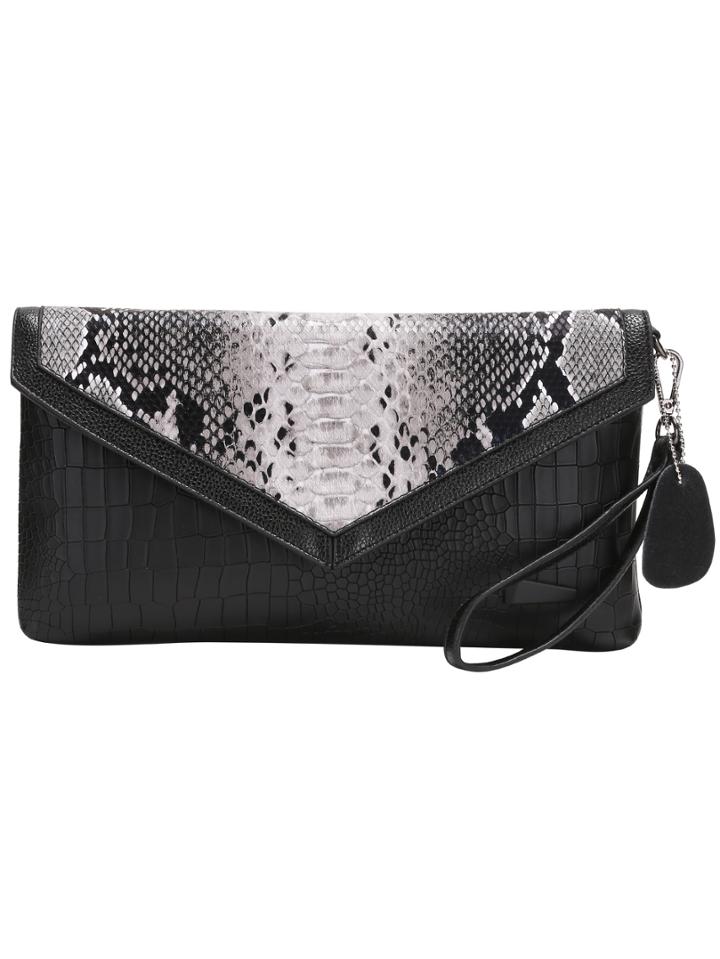 Shein Black Snakeskin Pu Clutch Bag