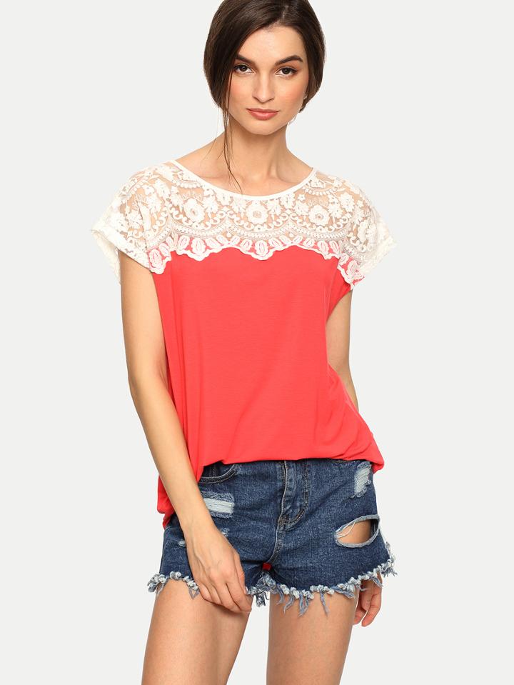Shein Multicolor Cap Sleeve Hollow T-shirt