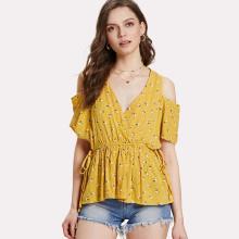 Shein Cold Shoulder Knot Side Ditsy Smock Top