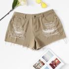 Shein Plus Rips Detail Raw Hem Denim Shorts