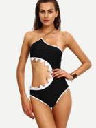 Shein Chain One-shoulder Cutout Black One-piece Swimwear