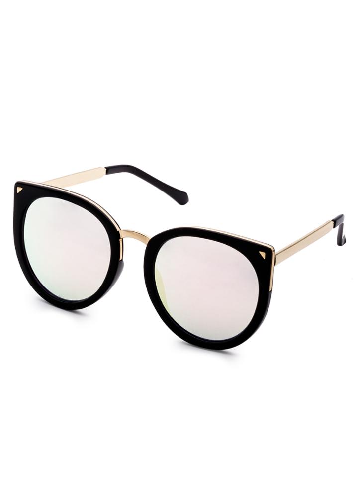 Shein Black Metal Trim Pink Lens Cat Eye Sunglasses