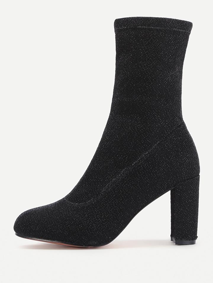 Shein Almond Toe Side Zipper Block Heeled Boots