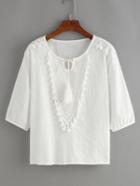 Shein Lace Up Fringe White Shirt