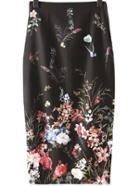Shein Black Split Back Zipper Floral Print Pencil Skirt
