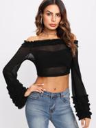 Shein Frilled Embellished Crop Bardot Top