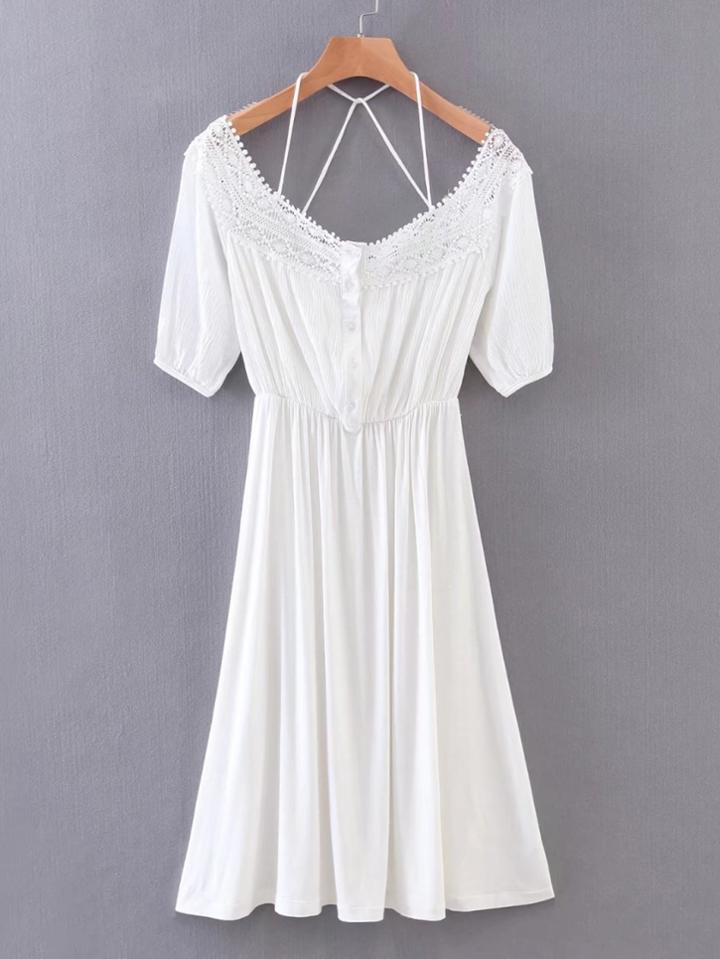 Shein Contrast Lace Caged Back A Line Dress