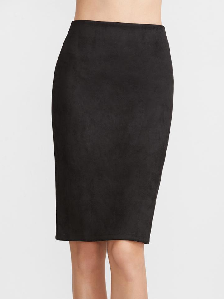 Shein Black Suede Slit Back Pencil Skirt