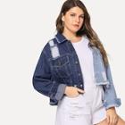 Shein Plus Two Tone Zipper Back Raw Hem Jacket