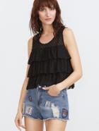 Shein Black Dot Jacquard Layered Ruffle Tank Top