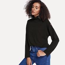 Shein Button High Neck Ribbed Tee