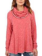 Shein Red Cowl Neck Long Sleeve Loose T-shirt