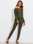 Shein Grommet Lace Up Sleeve Bardot Combo Jumpsuit