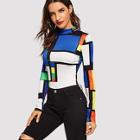 Shein Mock-neck Patchwork Slim Fitted Tee