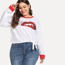 Shein Plus Sequin Red Lip Front Ringer Sweatshirt