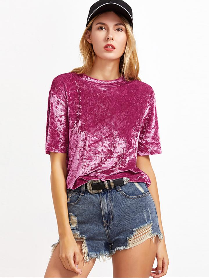 Shein Hot Pink Crushed Velvet Tee