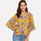 Shein Floral Bell Sleeve Blouse