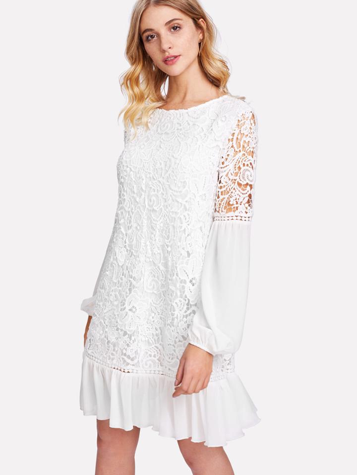 Shein Lace Overlay Ruffle Hem Dress