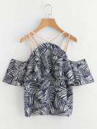 Shein Frill Layered Weave Straps Leaf Print Top
