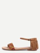 Shein Faux Suede Studded Ankle Strap Sandals - Camel