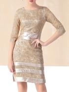 Shein Gold Gauze Embroidered Pleated Sheath Dress
