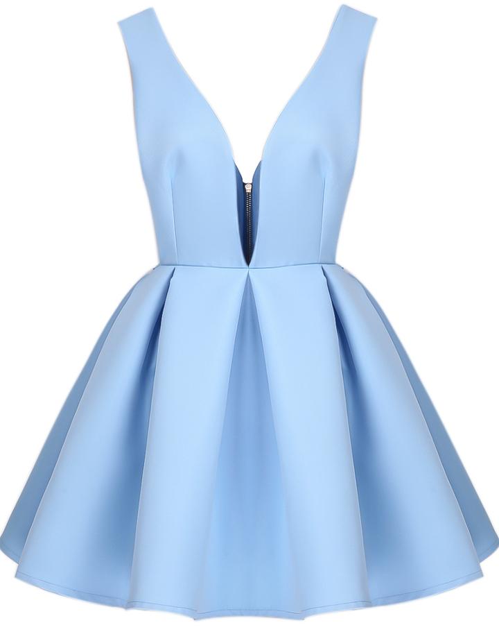Shein Blue Shantung V Neck Backless Midriff Flare Dress