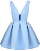 Shein Blue Shantung V Neck Backless Midriff Flare Dress