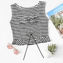 Shein Ruched Square Neck Ruffle Hem Tank Top