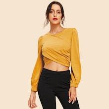 Shein Ruched Detail Crop Wrap Tee
