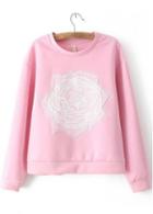 Rosewe Sweet Round Neck Long Sleeve Pink Sweats For Woman