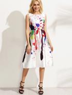 Shein White Paint Splatter Print Fit And Flare Dress