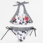 Shein Flower & Striped Bikini Set